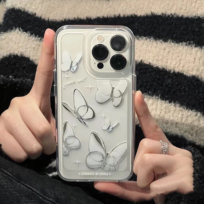 IPHONE Butterfly Soft Case Kompatibel Untuk Iphone14 13 12 11 Pro XS Max Casing Ponsel Transparan XR X8 7 Plus Silikon TPU Shockproof Cover