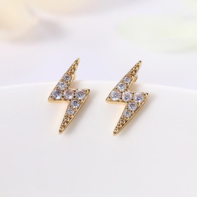 Anting Stud Zircon Bentuk Petir Mini Gaya Hip Hop Untuk Pria