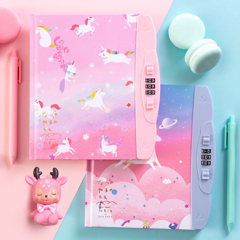 ℗☽Sera dengan kunci diary digital kunci sandi siswa sekolah dasar dan menengah multi-fungsi kunci kartun notebook super lucu warna Korea