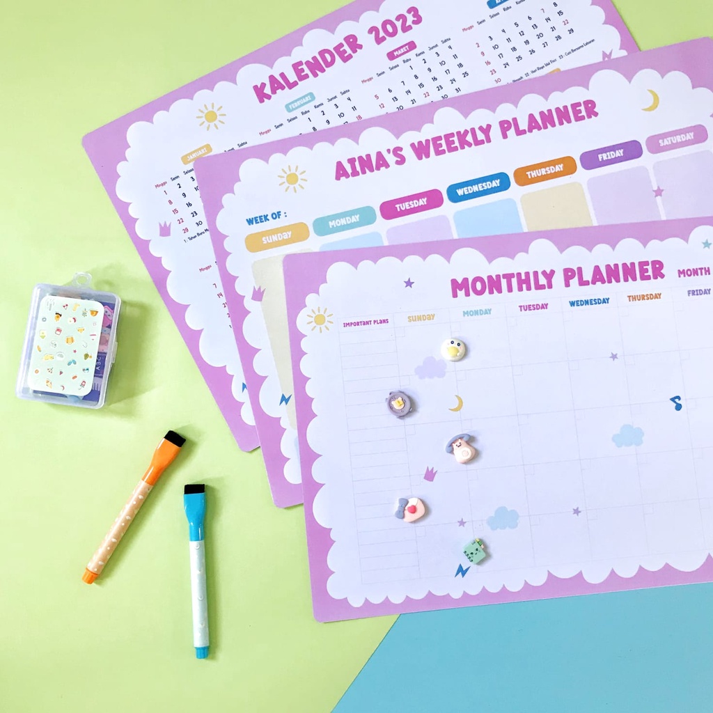 

(LIGHTLYSKY) Kalender Kulkas 2023 - Kalender Tahunan + Bulanan + Mingguan Custom Wipe and Clean