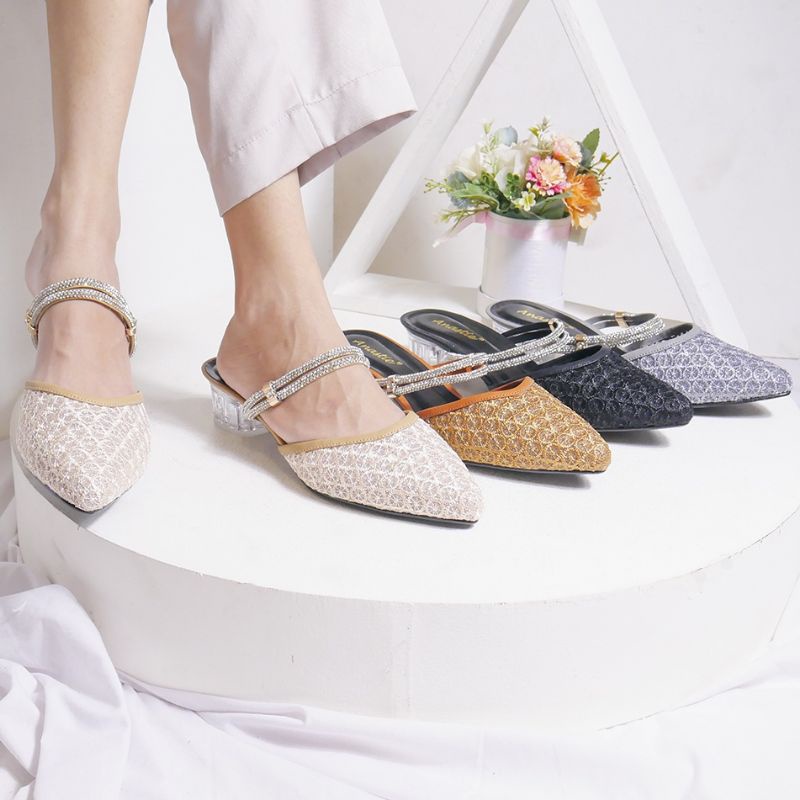 SENDAL PESTA SENDAL WANITA SENDAL TALI HAK KACA 3CM