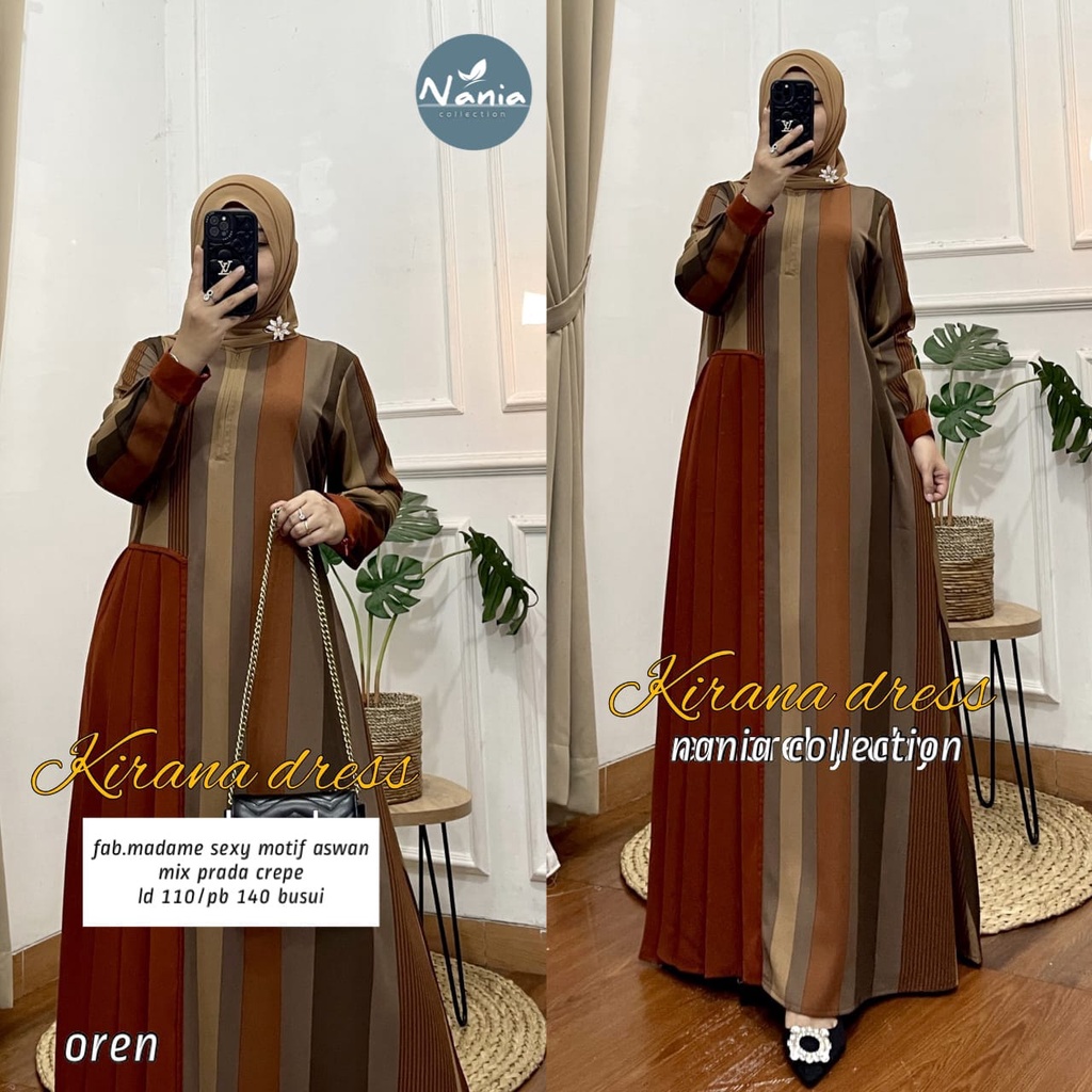 RESTOK READY KIRANA DRESS GAMIS STRIPE ASWAN ORI BY NANIA 2/12