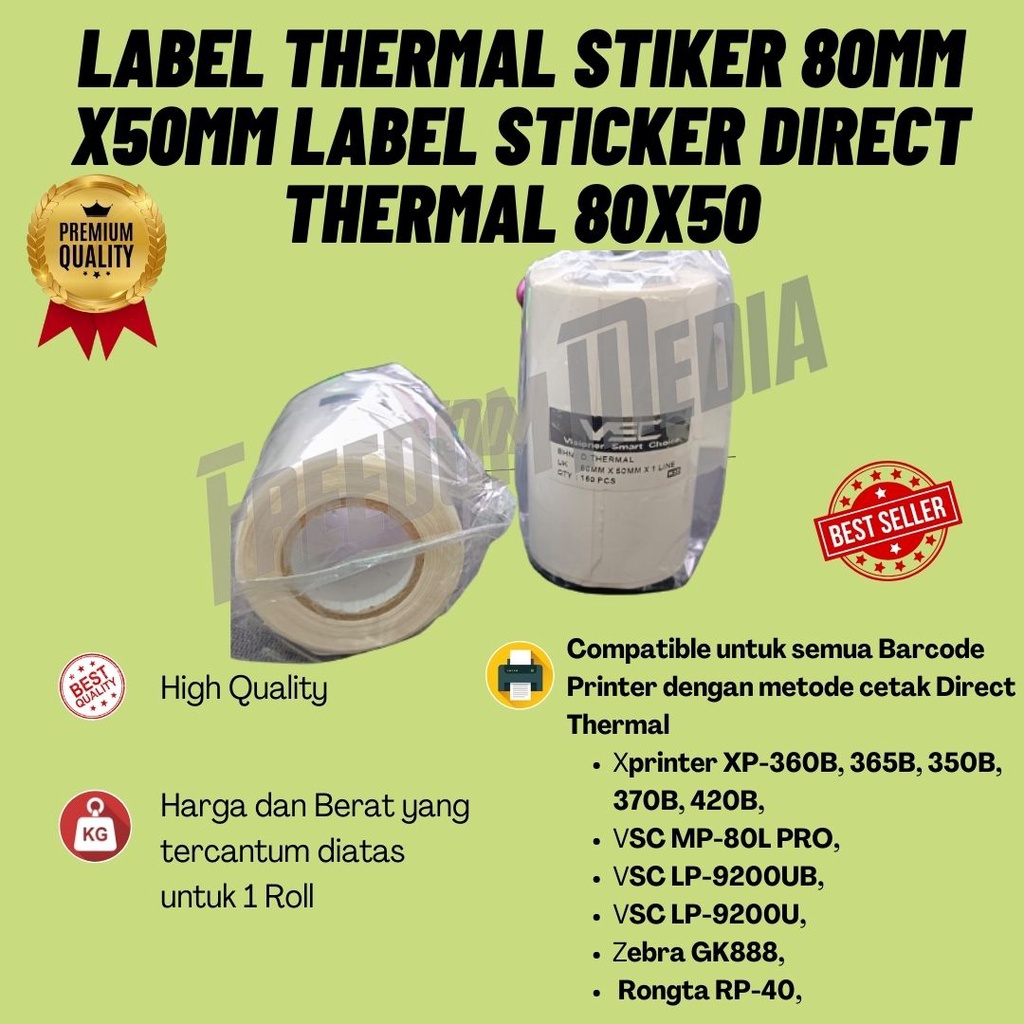 

LABEL THERMAL STIKER 80mm x50mm LABEL STICKER DIRECT THERMAL 80x50
