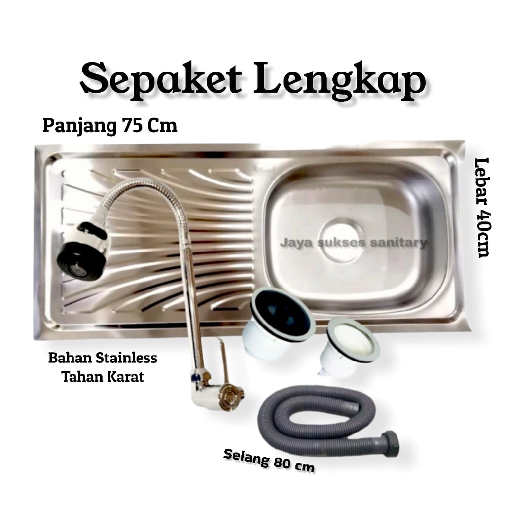 Bak Cuci Piring / Wastafel Cuci Piring Stainless 96x43 Cm Free Selang + Afur + Kran Stainless