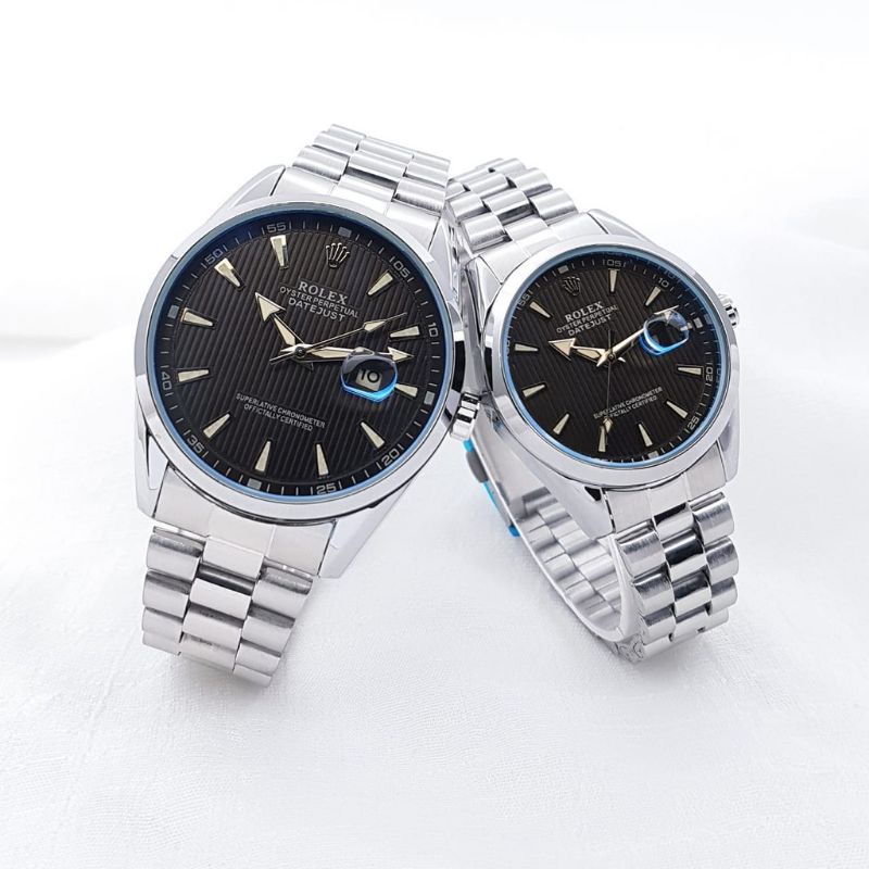 Jam Tangan Rolexxx Pria Wanita Couple Fitur TANGGAL Aktif Tahan Air Strap Rantai Stainlees Steel  Qusr Analog Jam Tangan Kasual Pria SPORT / Jam Tangan Kasual Wanita ANTI Air  Bisa Satuan Jam Tangan Cowok/Cewek Water Resistant