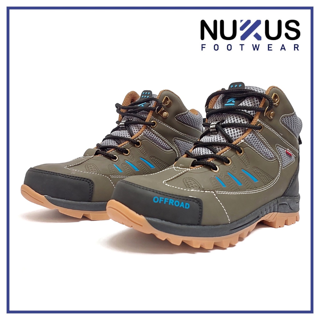 Nukus Sepatu Safety High Boots Pria Kasual Ujung Besi HItam Hijau Army - SFM