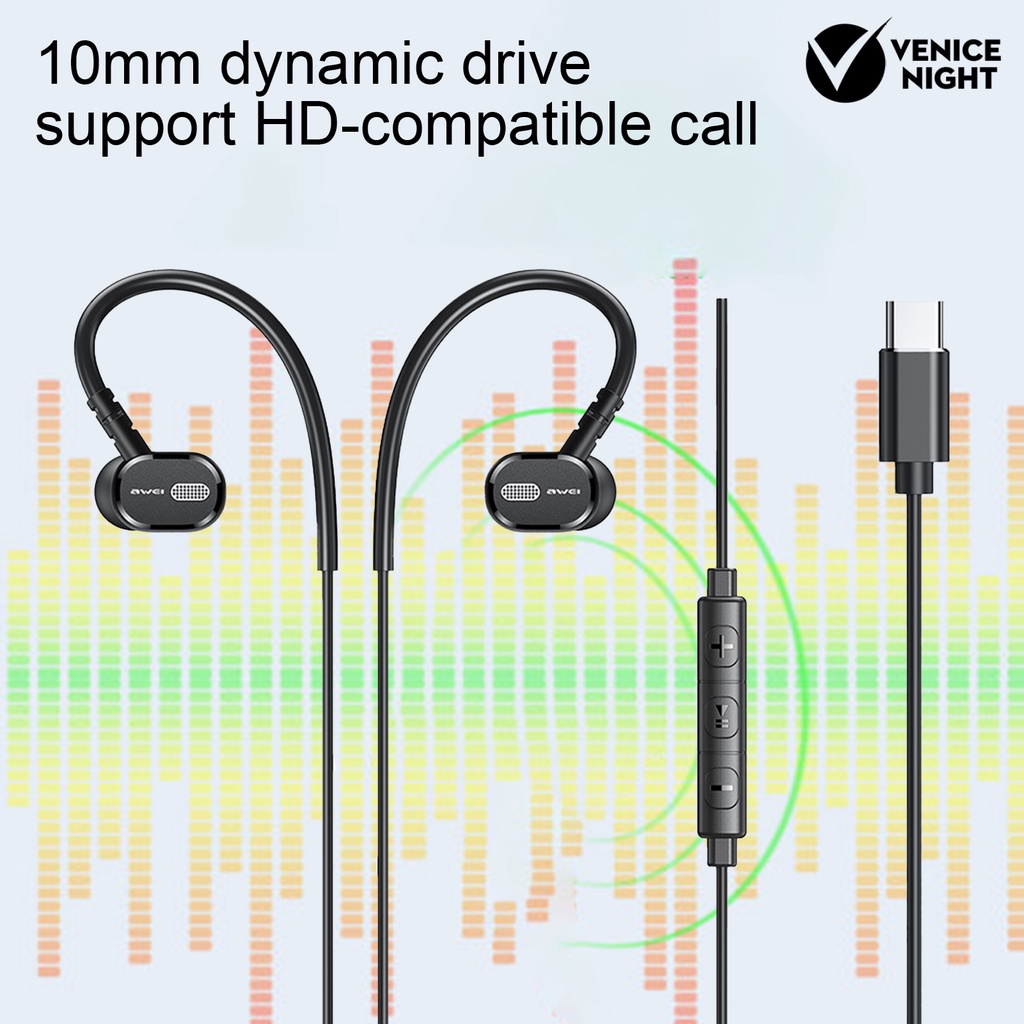 (VNEP) (Berkabel) AWEI TC-6 Earphone Pengurang Kebisingan Ergonomis Mini Stereo In-ear Earbuds dengan Mikrofon untuk Olahraga