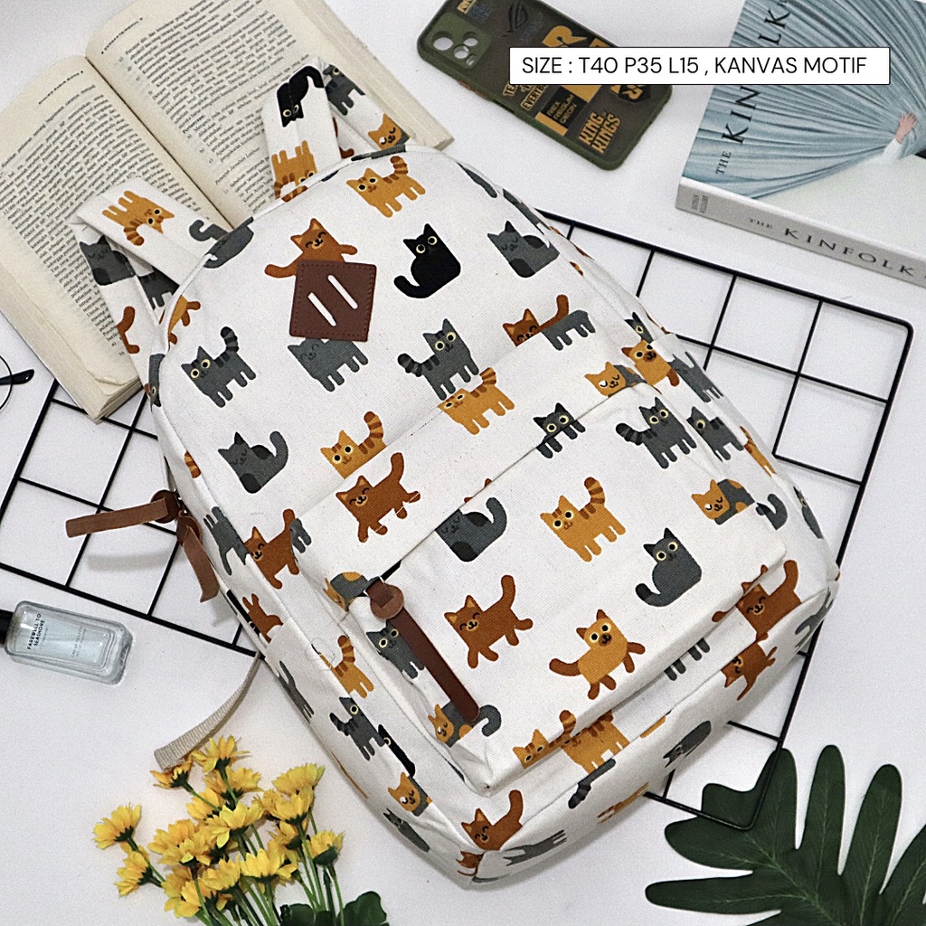 Promo Gratis Ongkir Tas Ransel Pria / Wanita Bahan Kanvas Motif Gaya Korea produk lokal indonesia-Motif 104