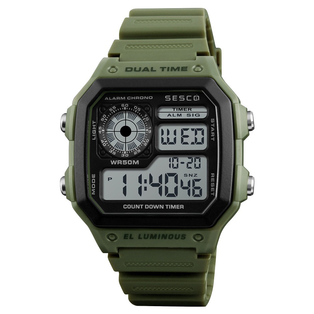 SESCO 1299 Jam Tangan Digital Pria Original Bergaransi Resmi-Army Green