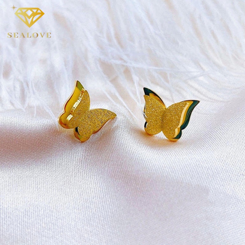 Anting Titanium Wanita Anti karat dan anti alergi, hati, kupu, Bola, semanggi, Daisy, bunga Earrings Aksesoris Korea