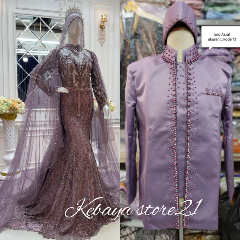 Terlaris Cauple kebaya akad Elisap//kebaya pengantin  full payet super mewah | kebaya akad nikah | kebaya  modren