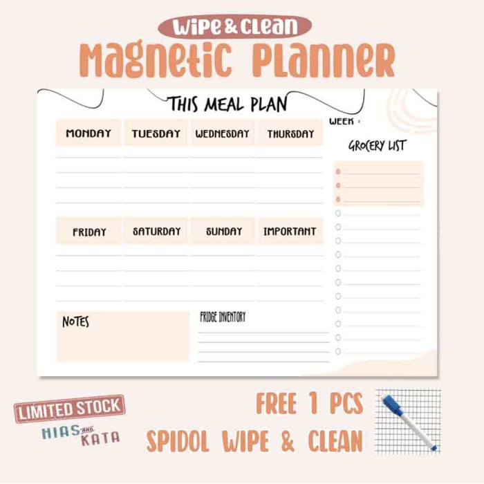 

Agenda Magnetic Meal Planner Aesthetic With Fridge Inventory Notes