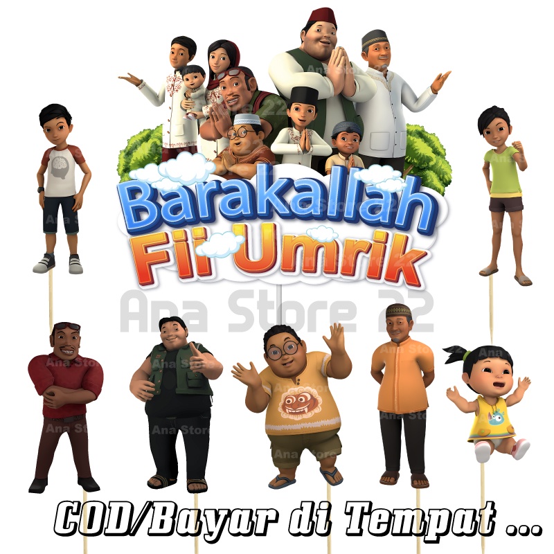 

Cake Topper Karakter Adit & Sopo Jarwo Barakallah Fii Umrik Hiasan dekorasi kue ulang tahun