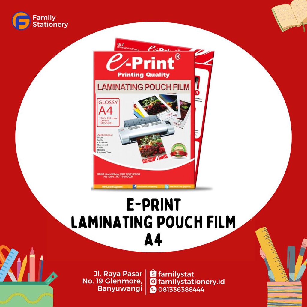 

Plastik Laminating / Laminating Pouch Film E-Print A4 Isi 100 Sheets