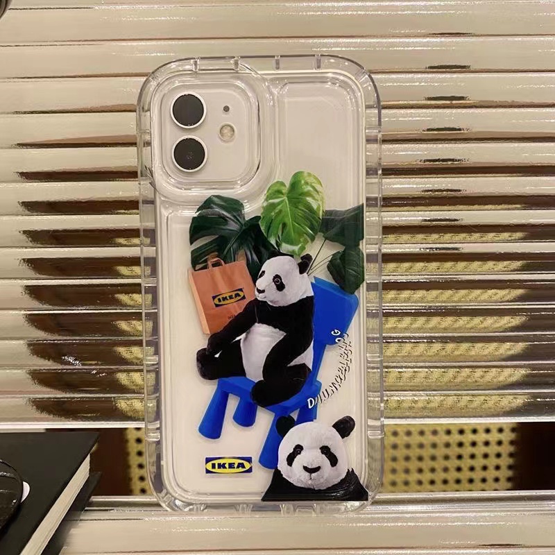 Soft Case Silikon TPU Transparan Motif Panda Untuk IPhone 14 13 12 11 Pro XS Max XR X 8 7 6 6S Plus