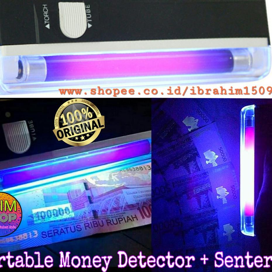 Terbaik Handheld Blacklight Alat Deteksi Uang Asli Palsu + Lampu Senter LED Money Detector Portable 