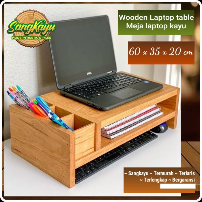 Meja laptop portable kayu minimalis laptop table meja belajar lesehan - KAYU MAHONI