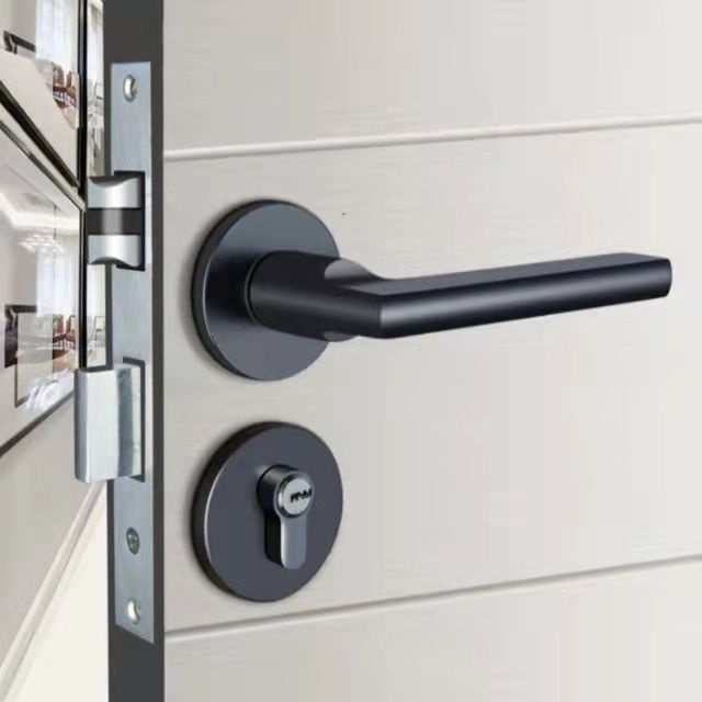 Gagang Pintu Gaya Eropa Hitam Full Set / Kunci Pintu Premium Door lock