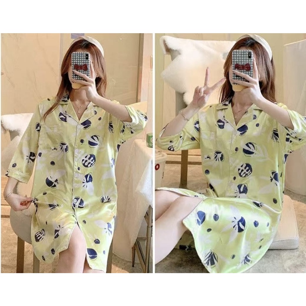 Baju tidur daster kancing bahan satin import