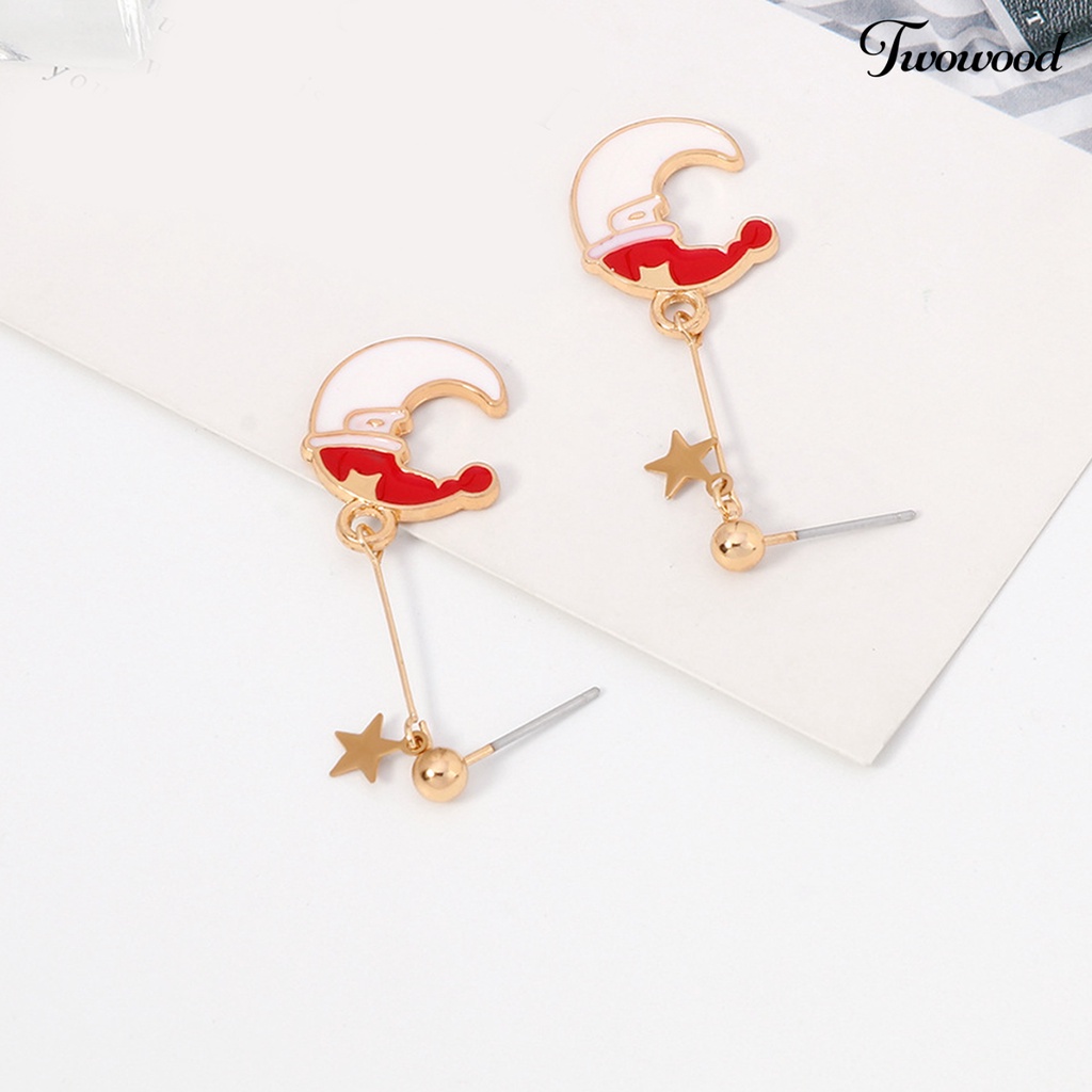 Anting Stud Bentuk Bulan Topi Natal Anti Alergi Untuk Wanita