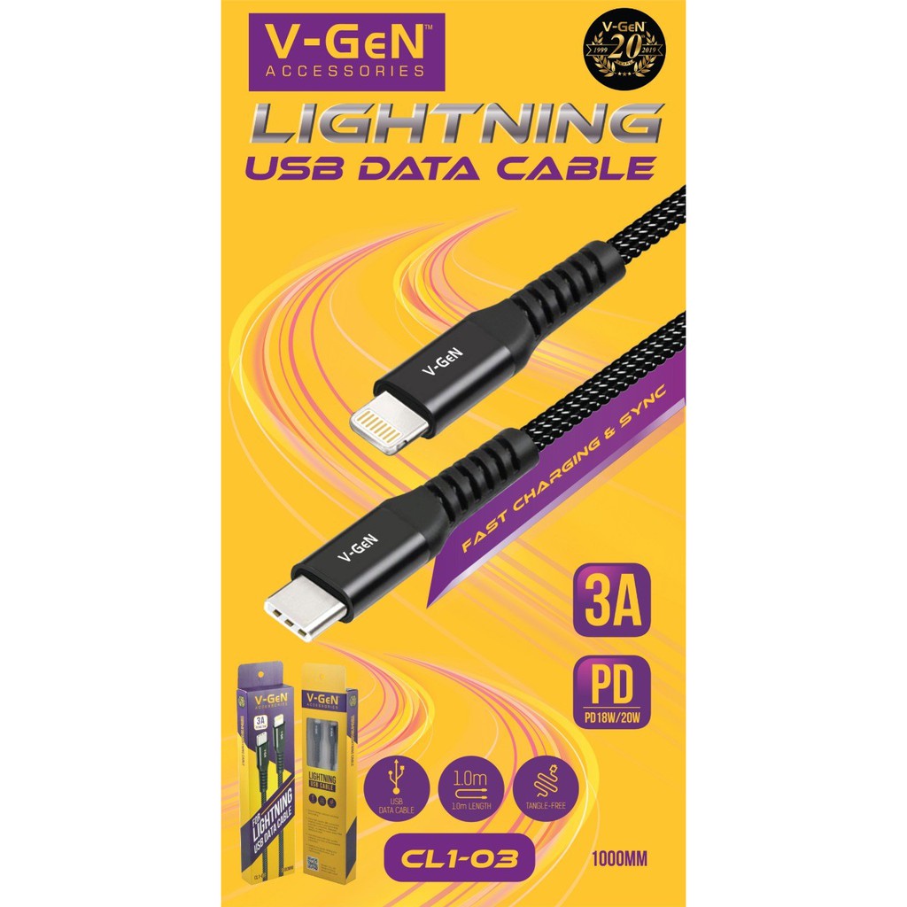 Kabel Data USB Type C to Lightning V-GeN CL1-03 Type C to iPhone VGEN PD