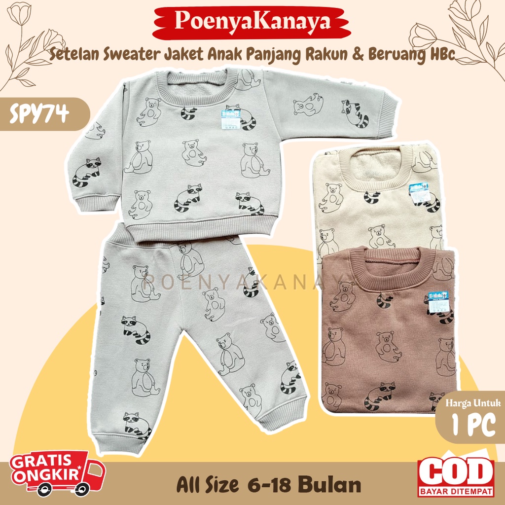 Setelan Sweater Jaket Bayi Anak Panjang RAKUN &amp; BERUANG HBc Size 6-18 Bulan SPY74
