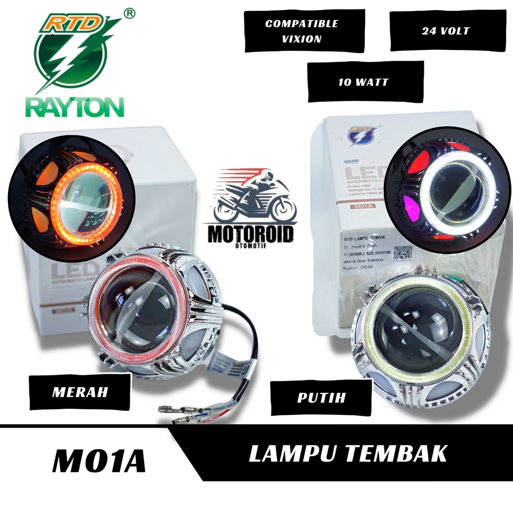 Lampu Projie RTD HI/LOW AE LED RAYTON M01A-H4 RING PROJECTOR H4 KAKI VIXION UNIVERSAL