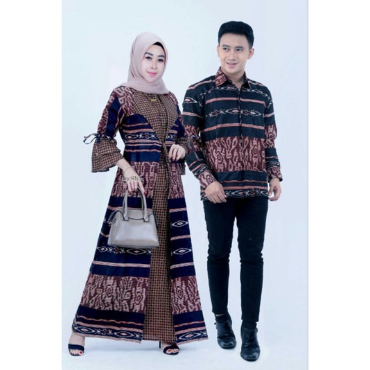 Couple Batik Gamis Jazzy Kemeja Lengan Panjang Modern Terbaru