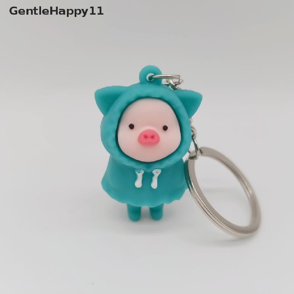 Gentlehappy Kartun Lucu Jas Hujan Piggy Doll Gantungan Kunci Memegang Susu Babi Kunci Cincin Tas Liontin id