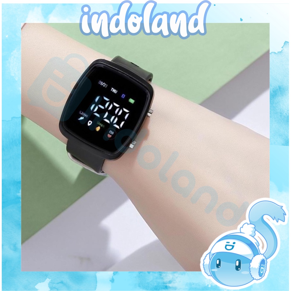 ☀INDOLAND☀ Jam Tangan LED Digital Pria Wanita Rubber Electronic Fashion Couple Anak Remaja Import JT051