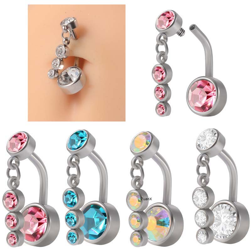 1pc Anting Tindik Perutpusar Stainless Steel 14Gauge Dengan Zricon Untuk Wanita