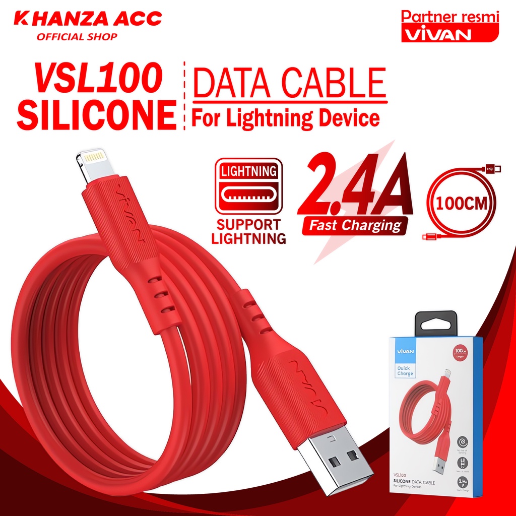 KHANZAACC VIVAN VSL100 Kabel Data Lightning 2.4A Fast Charging