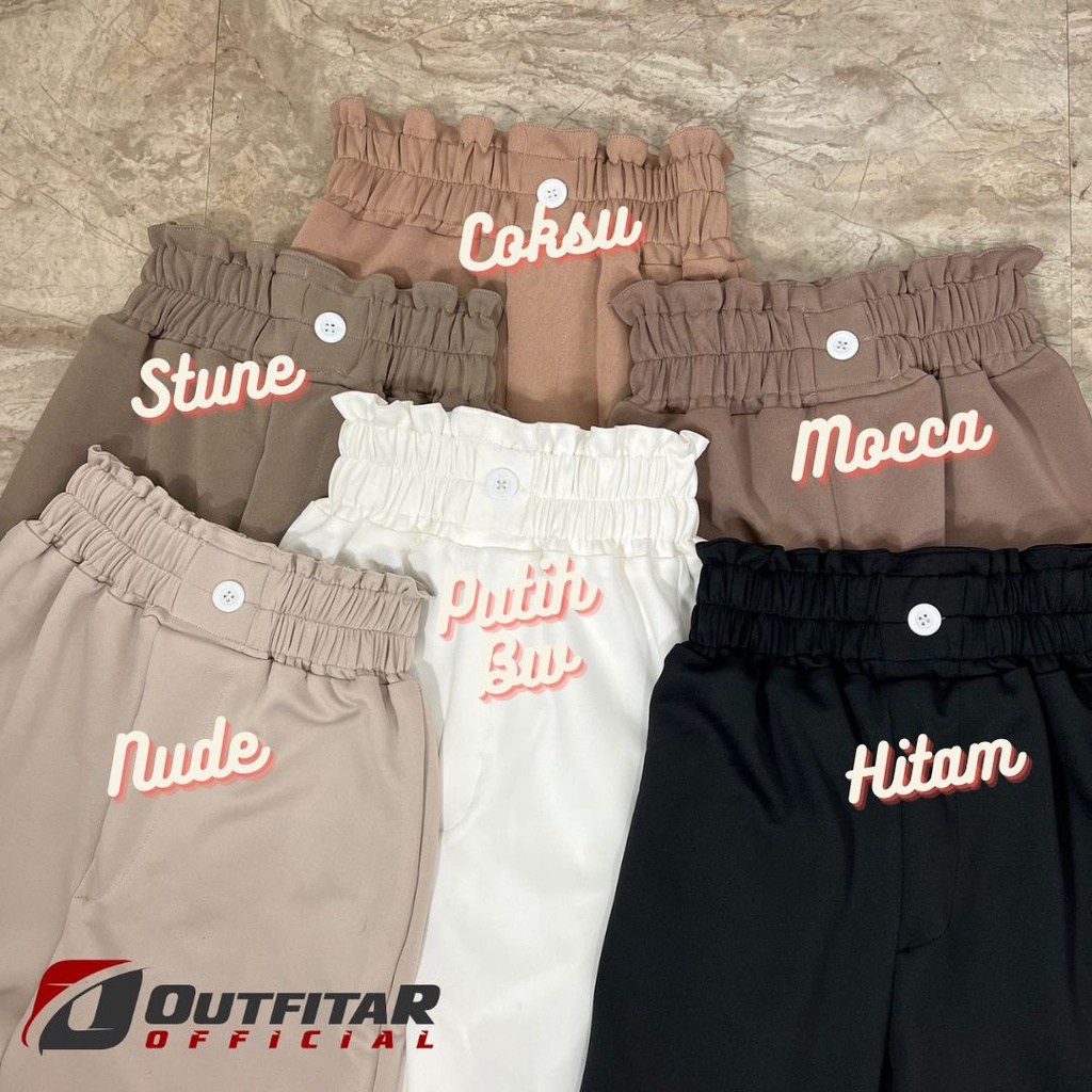 Celana Wanita Kulot Currly Scuba Highwaist Full Karet Kancing Korean Style Wde Leg Pants