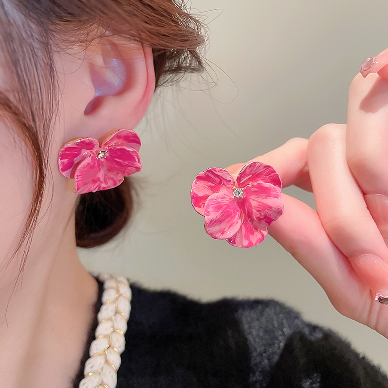 Anting Bentuk Bunga Warna Pink Gaya Korea