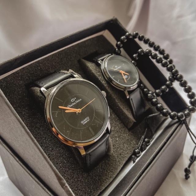 Jam tangan CHARLES DELON couple pria wanita gratis gelang dan kalung (dhon store)