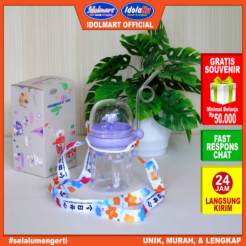 IDOLMART Botol Minum / Tempat Minum Anak Air Mancur Karakter Ikan Paus Sedotan 250ml Surabaya