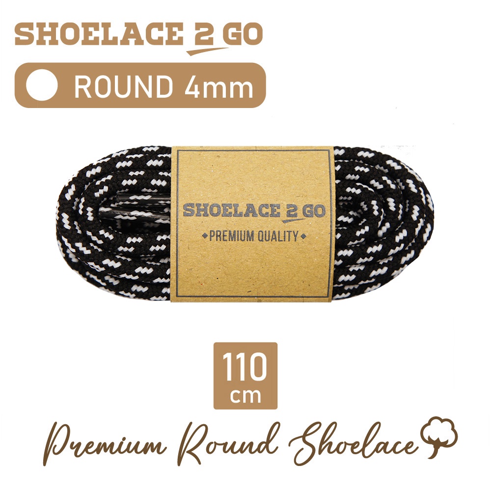 SHOELACE 2 GO PREMIUM TALI SEPATU BULAT ROUND - B2 - BLACK WITH WHITE STRIPES - 110CM