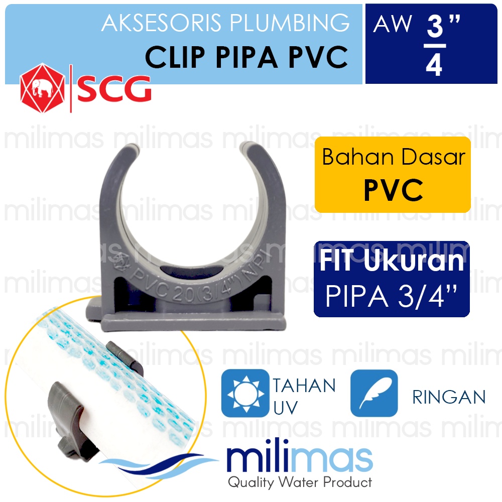 SCG - Clip Pipa PVC 3/4" - Klem Pipa PVC Uk.20mm Polyvinyl