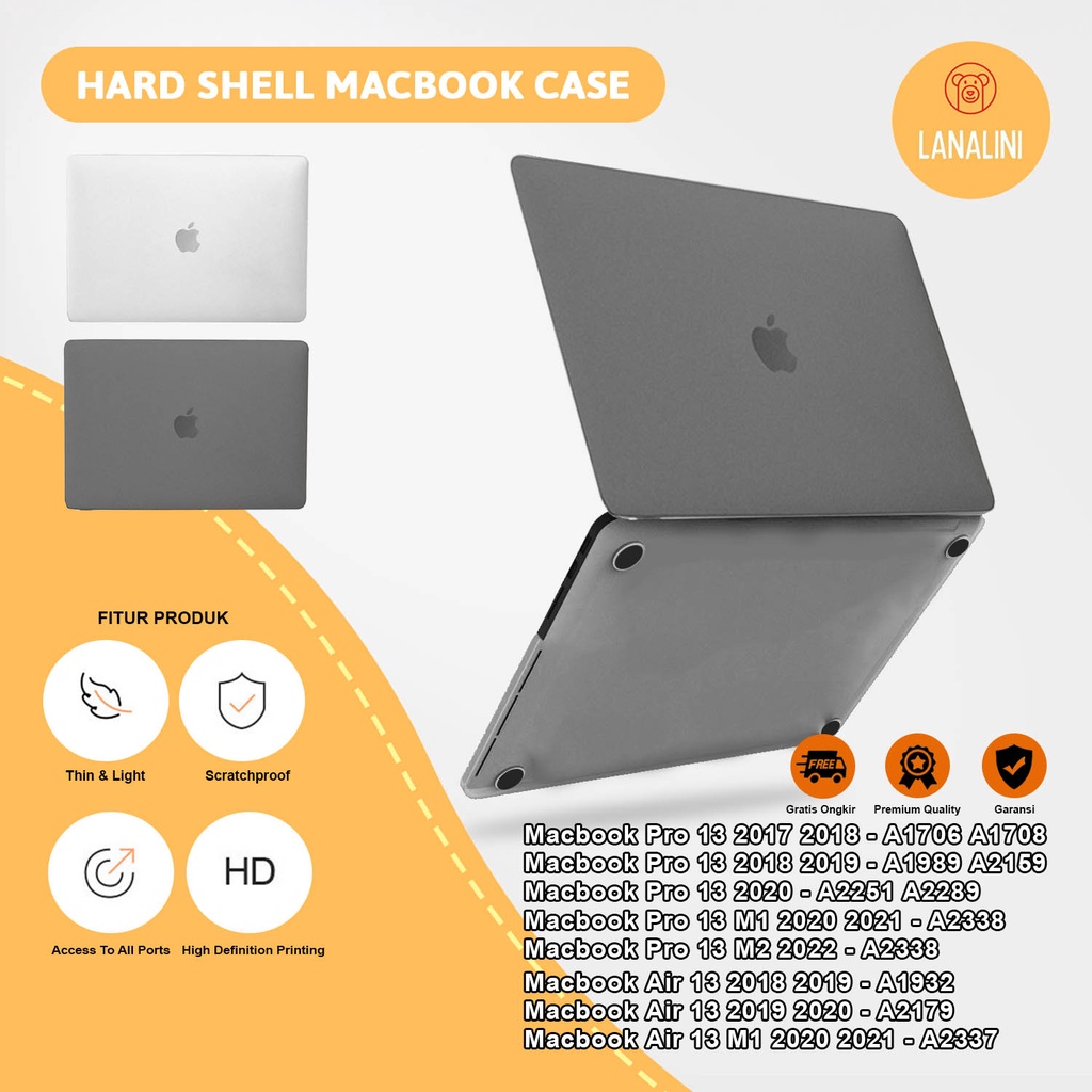 Case Casing Protective Pelindung Laptop Macbook Air Pro 13 M1 2017 2018 2019 2020 2021 A1932 A2179 A2337 A1706 A1708 A1989 A2159 A2251 A2289 A2338 Gambar Polos Warna Hitam Black Premium Lucu Hardcase Murah