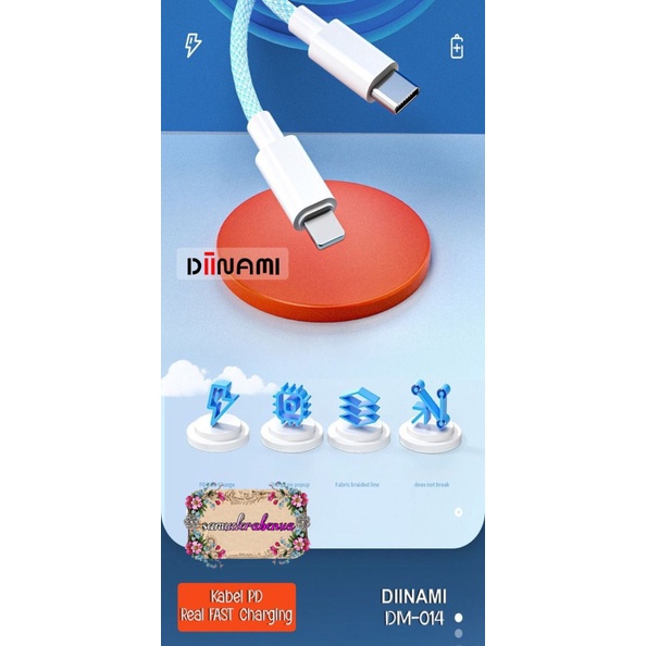 DIINAMI DM-014 Kabel cable casan Cashan TIPE C KE IPHONE 20W DM-014 untuk hp iPhone X XR XS MAX 11 12 13 MINI 14 PRO MAX PLUS fast Charging pengisian cepat SB4452