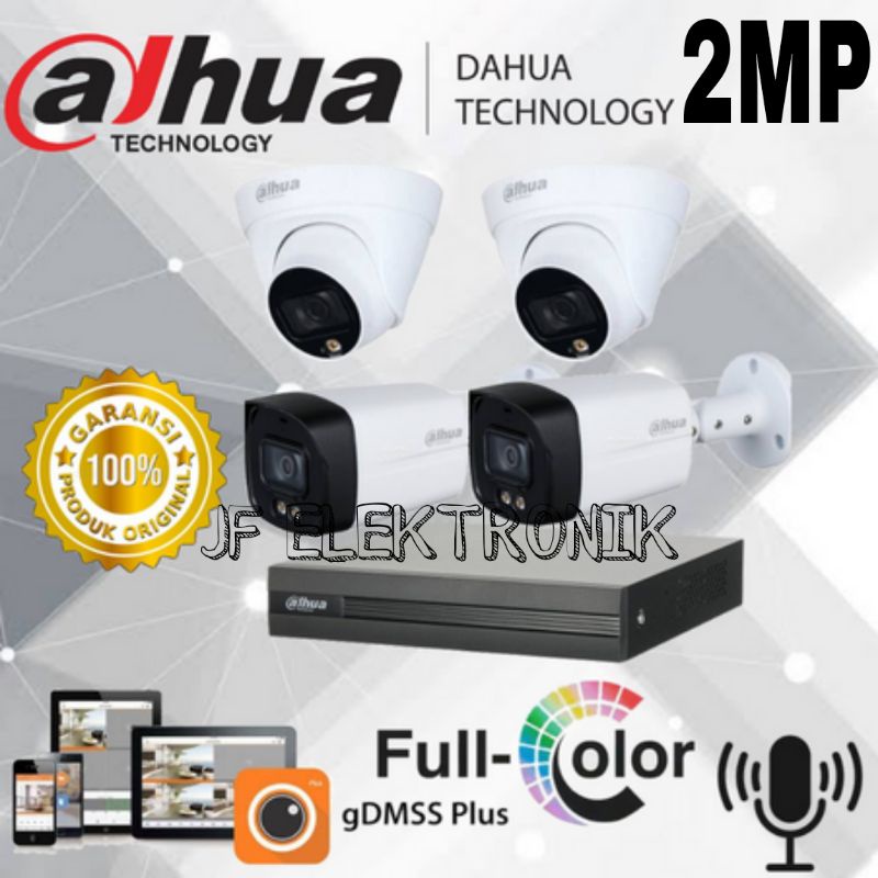 PAKET CCTV DAHUA 4CH 4 KAMERA 2MP COLORVU BUILT IN AUDIO KOMPLIT TINGGAL PASANG