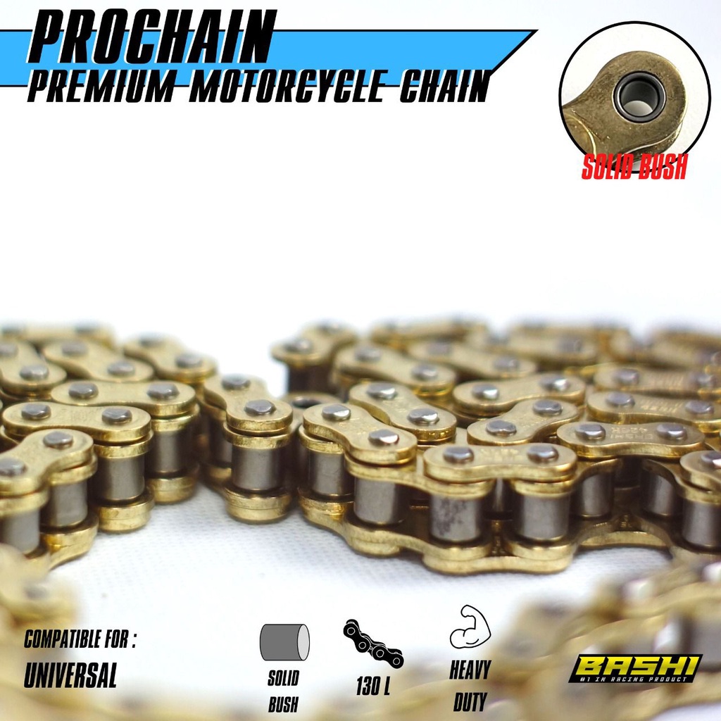 RANTAI MOTOR BASHI PROCHAIN GOLD 415H 428H 520H 130L HONDA SOLID BUSHING   By Mega_Racing