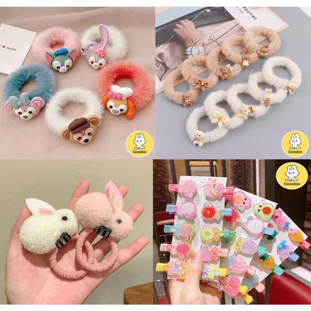12 Types Ikat Rambut Kelinci Wanita /Kuncir Bulu Elastis Karet Hair Tie/Fashion Korea Lucu /Aksesoris Wanita Anak
