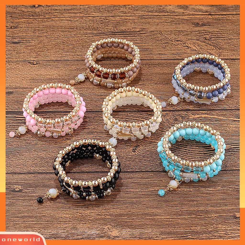 4 Pcs Gelang Multilayer Elastis Aksen Rumbai Untuk Wanita