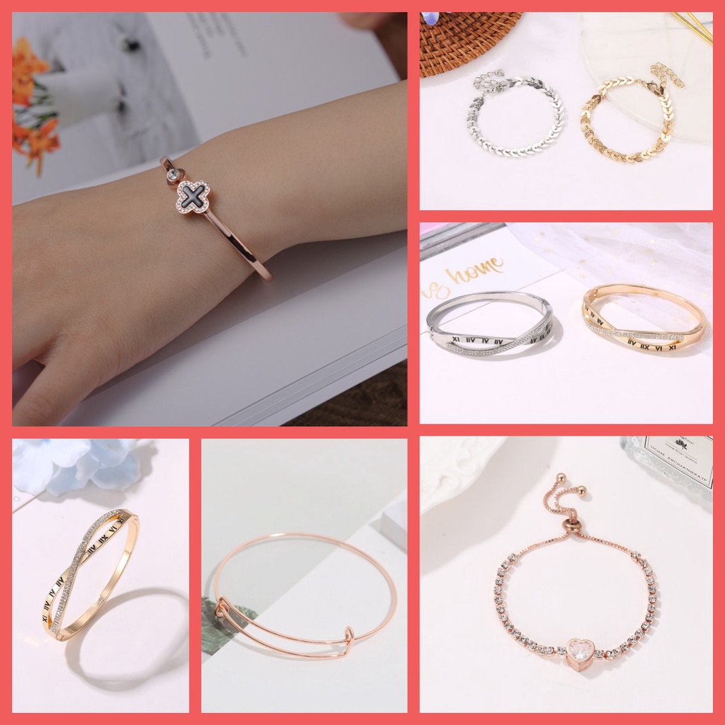 Gelang Titanium Wanita Aksesoris Wanita  Steel Berlian Bracelet Gaya Korea / Gelang Emas Wanita Diamond Titanium