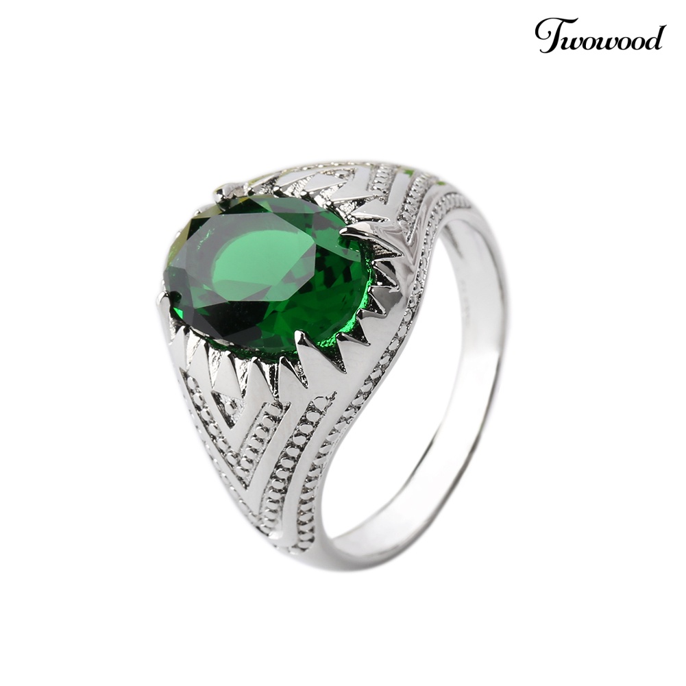 Cincin Jari Bentuk Oval Emerald Hijau Bahan Alloy Untuk Pria