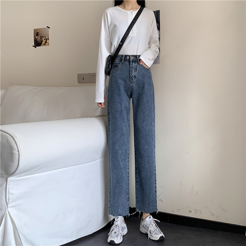 Rawis Highwaist Straight Celana Jeans Wanita Dua tombol / Good Sister Jeans