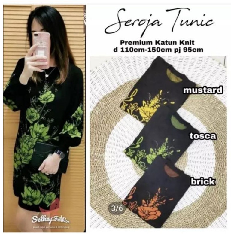Dress rajut bunga batik tangan balon/tunik rajut lengan balon real pict