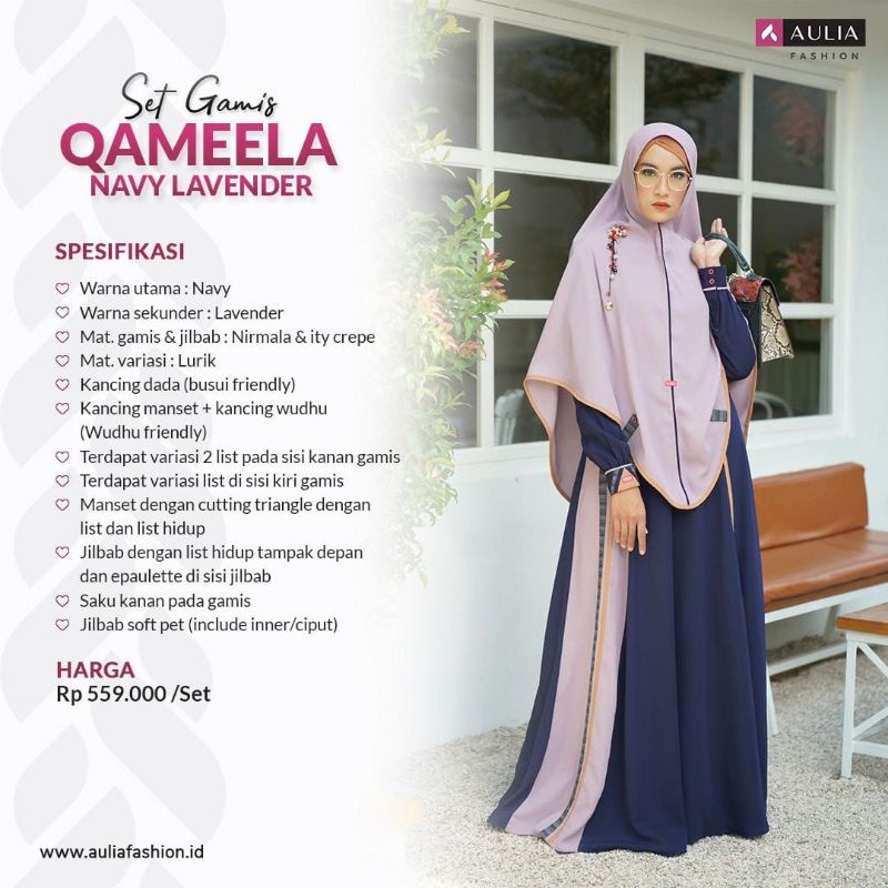 Set Gamis By Aulia - Qameela Navy Lavender