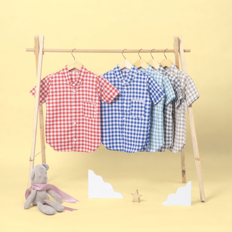 Junior 7-12 Tahun Kemeja Anak Kotak Kotak  Bahan Oxford | KEMKO ANAK motif Kotak kotak